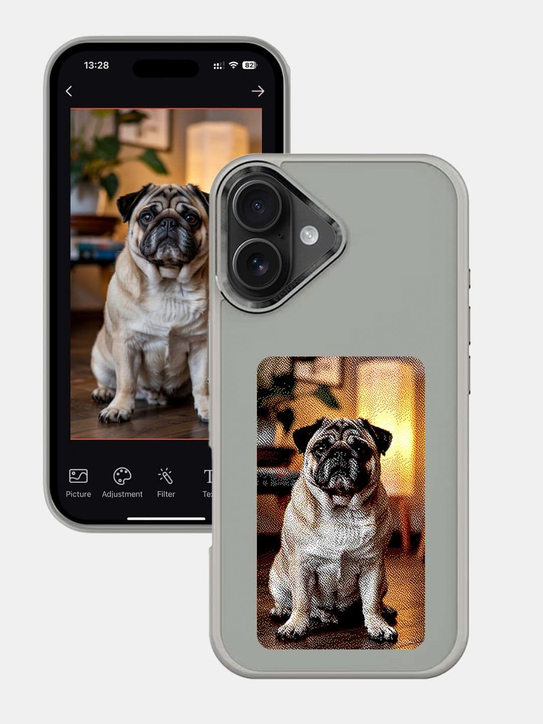 Macmerise - iPhone 15 Pro - Dopamine Case with Smart E - Ink Display Baby Pink NFC Case, Customize Image Screen Display Photo in Mobile Phone, Durable Protection, Sleek Design