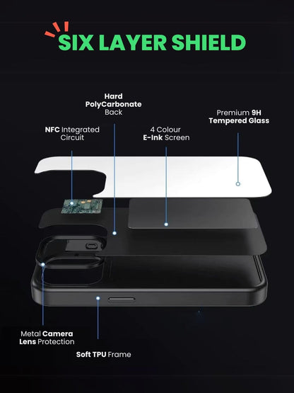 Macmerise - iPhone 15 Pro - Dopamine Case with Smart E - Ink Display Baby Pink NFC Case, Customize Image Screen Display Photo in Mobile Phone, Durable Protection, Sleek Design