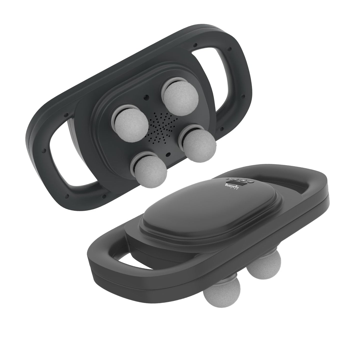 Handheld massage gun on back and shoulder