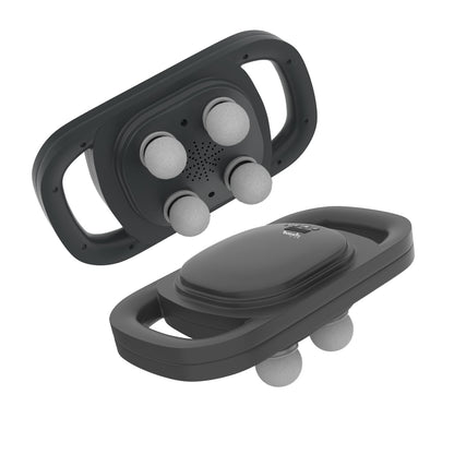 Handheld massage gun on back and shoulder