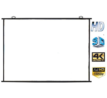 Blank white screen with HD, 3D, 4K Ultra HD, and Full HD 1080p logos on a white background