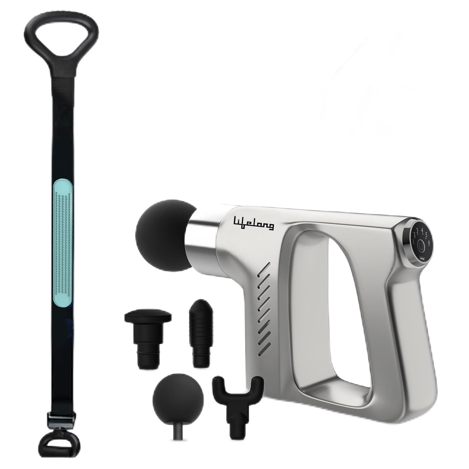 Lifelong Gun Massager for Pain Relief with 9 Massage Heads Massage Gun Machine for Full Body - Gun Massager Rechargeable with 9 Speed Levels & Easy-Grip Handle for Muscle Massage of Back, Neck, Shoulder, Hand, Foot & Leg