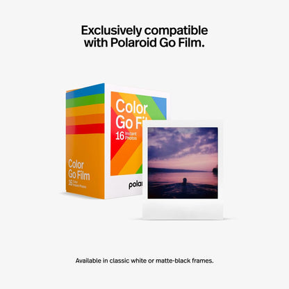 Polaroid Color Go Film packaging with a sample photo on a white background