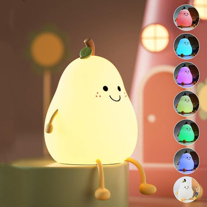 Cute pear night light for kids – soft silicone LED lamp