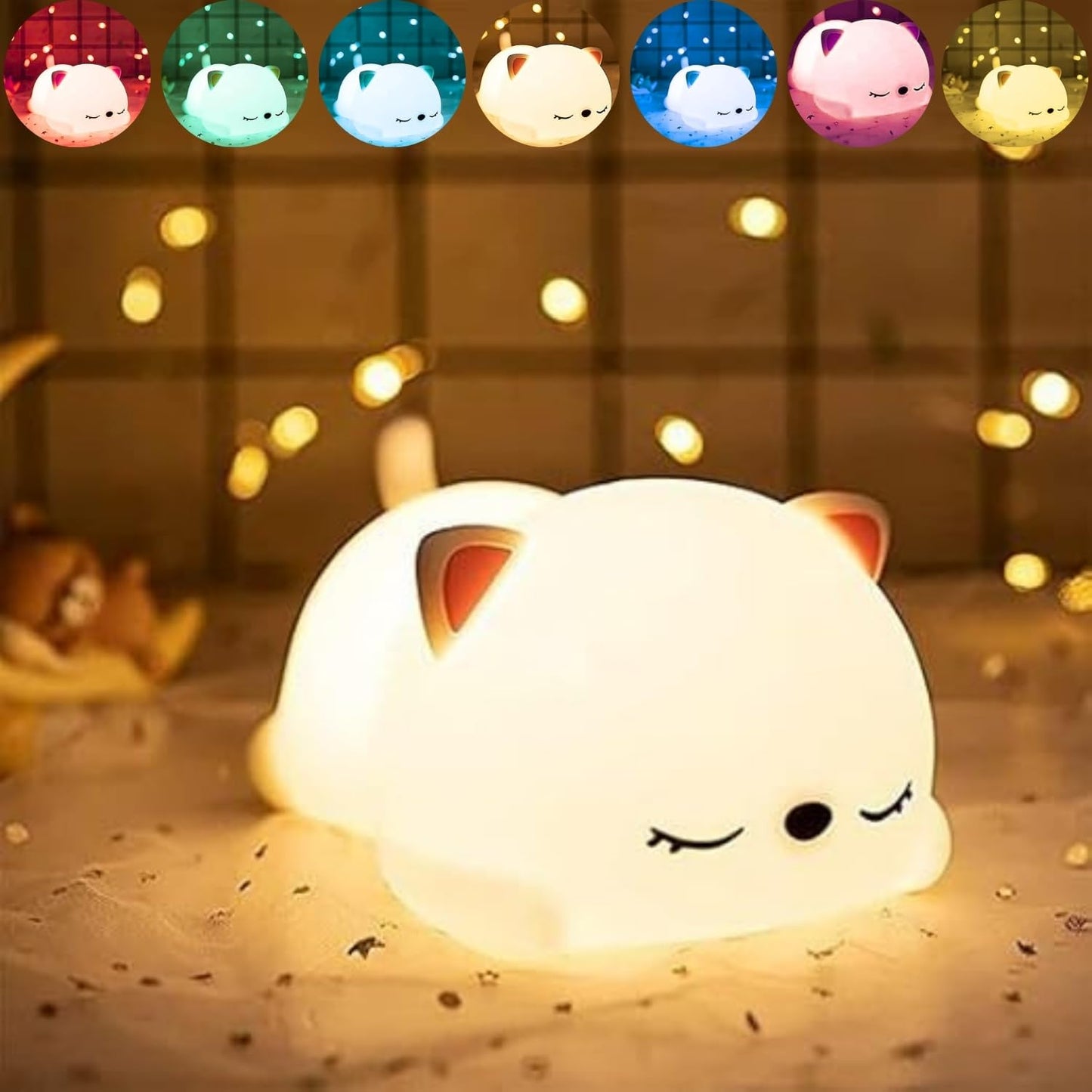 Baby cat night light for kids – soft silicone LED lamp