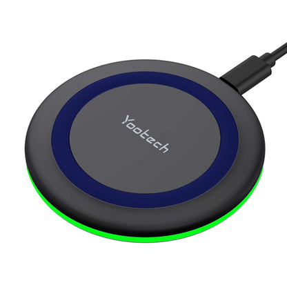 Wireless charging pad with 'Yootech' branding on a white background