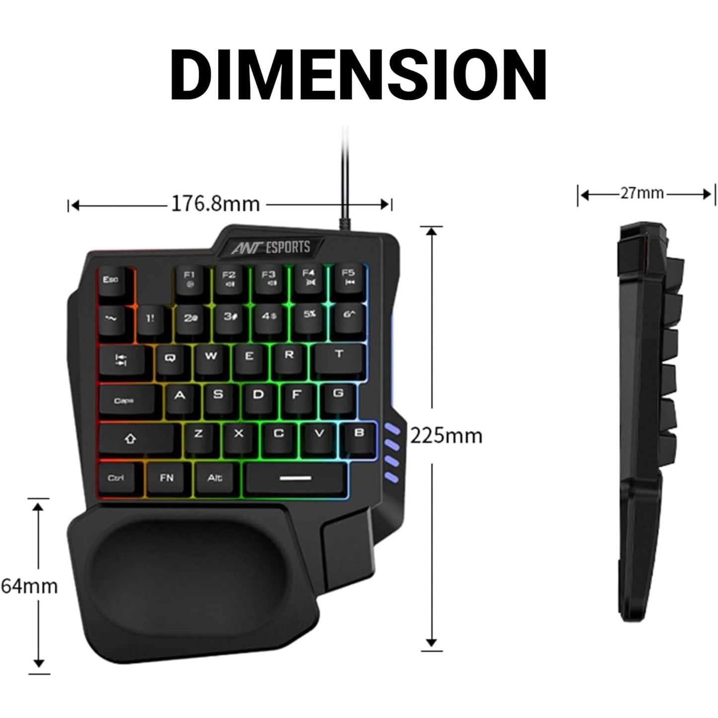Ant Esports MK1001 One Handed Gaming Keyboard RGB Backlit 35 Keys Portable Mini Gaming Keypad Ergonomic Game Controller for PC Gamer