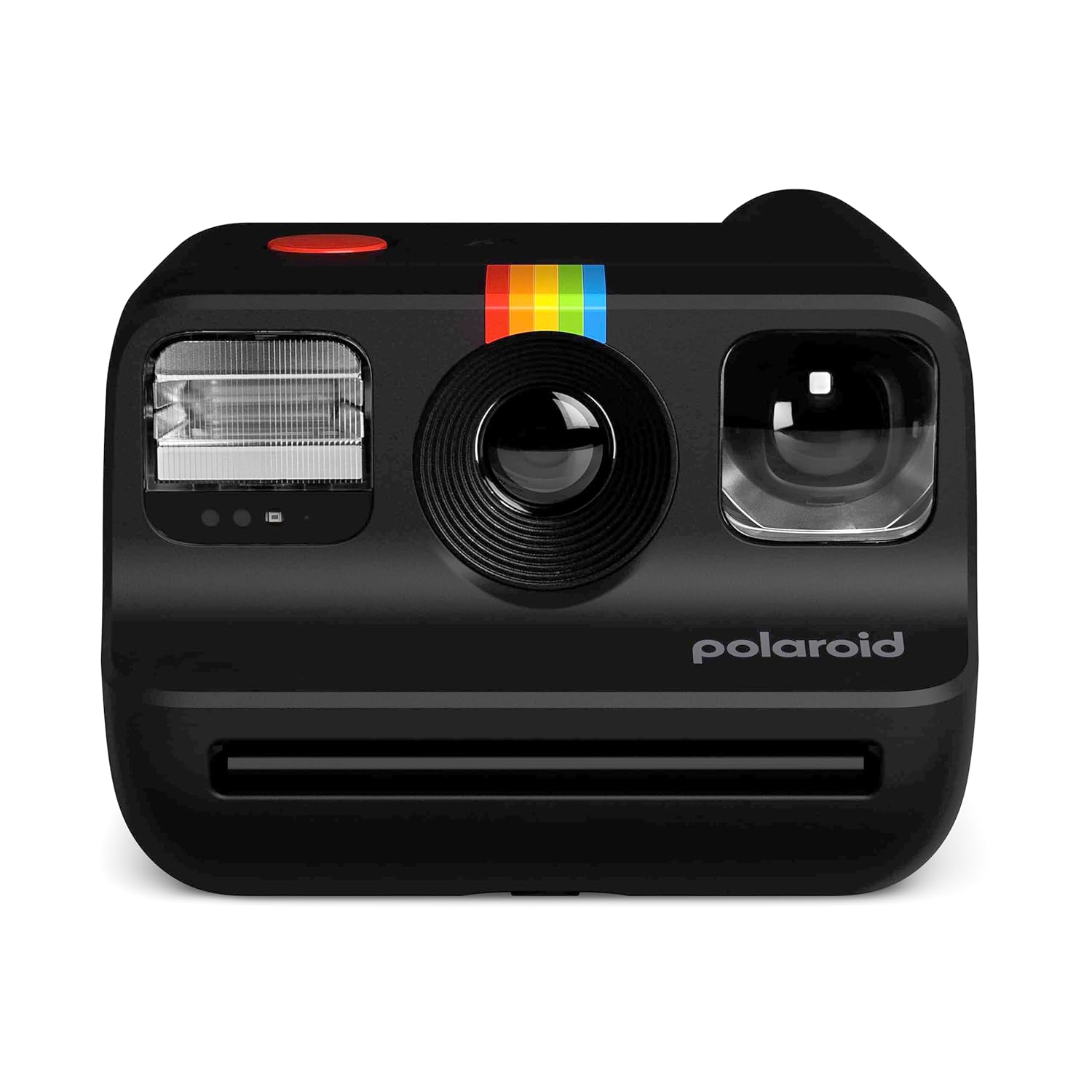 Black Polaroid instant camera on a white background