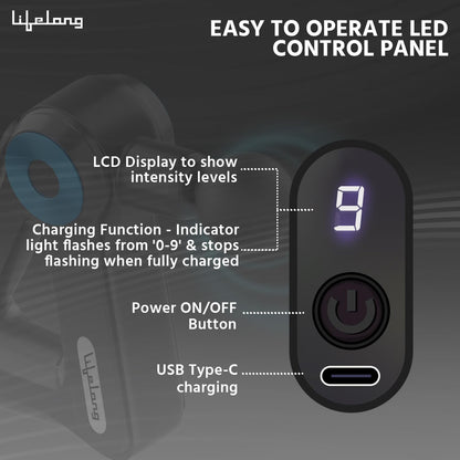 Lifelong Gun Massager for Pain Relief with 9 Massage Heads Massage Gun Machine for Full Body - Gun Massager Rechargeable with 9 Speed Levels & Easy-Grip Handle for Muscle Massage of Back, Neck, Shoulder, Hand, Foot & Leg