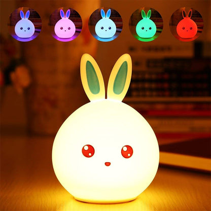 Baby rabbit night light for kids – soft silicone LED lamp