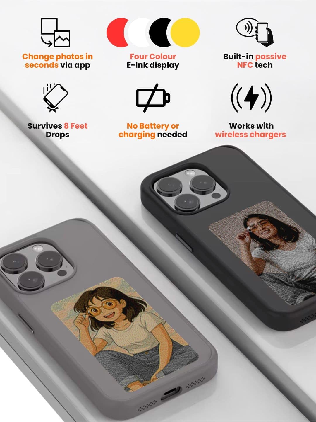 Macmerise - iPhone 15 Pro - Dopamine Case with Smart E - Ink Display Baby Pink NFC Case, Customize Image Screen Display Photo in Mobile Phone, Durable Protection, Sleek Design