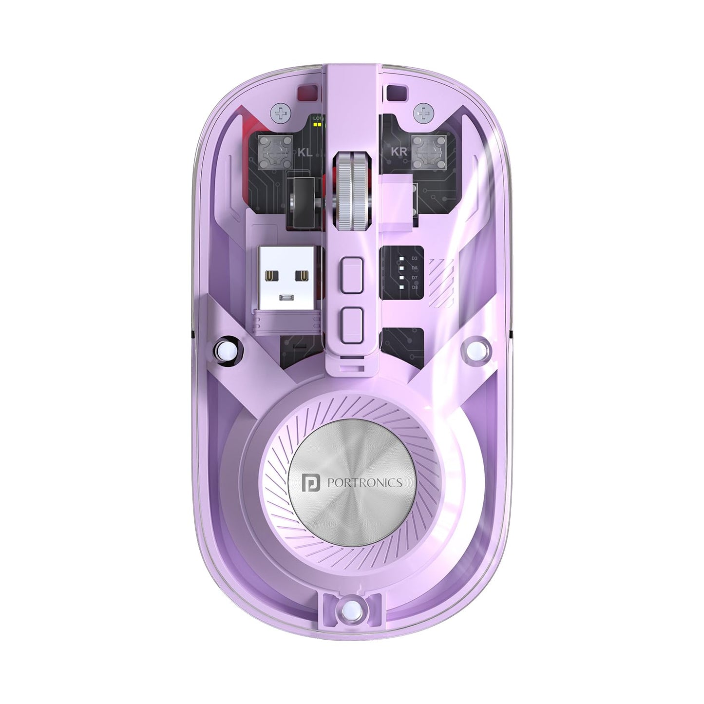 Purple gaming mouse with Portronics branding on a white background