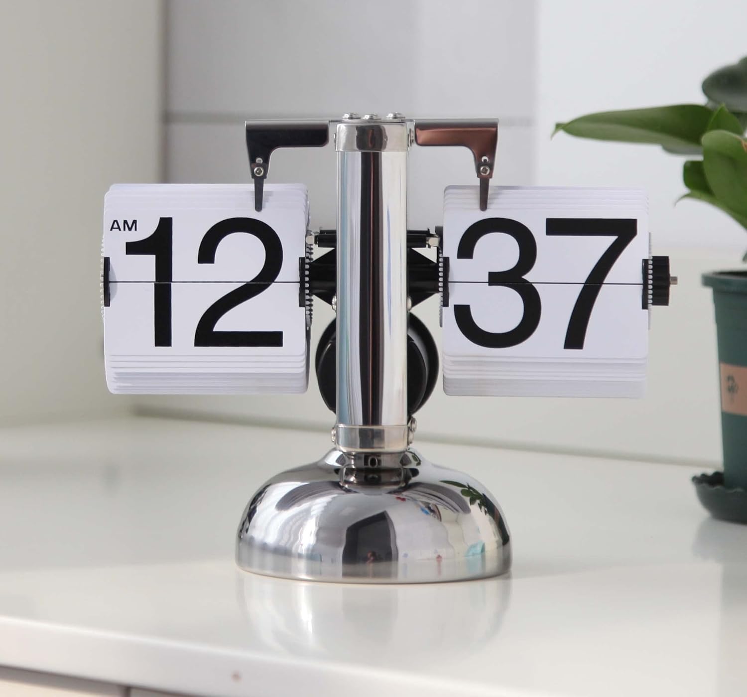 Kenjiey stainless steel retro flip clock front view