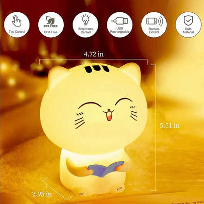 Baby cat night light for kids – soft silicone LED lamp