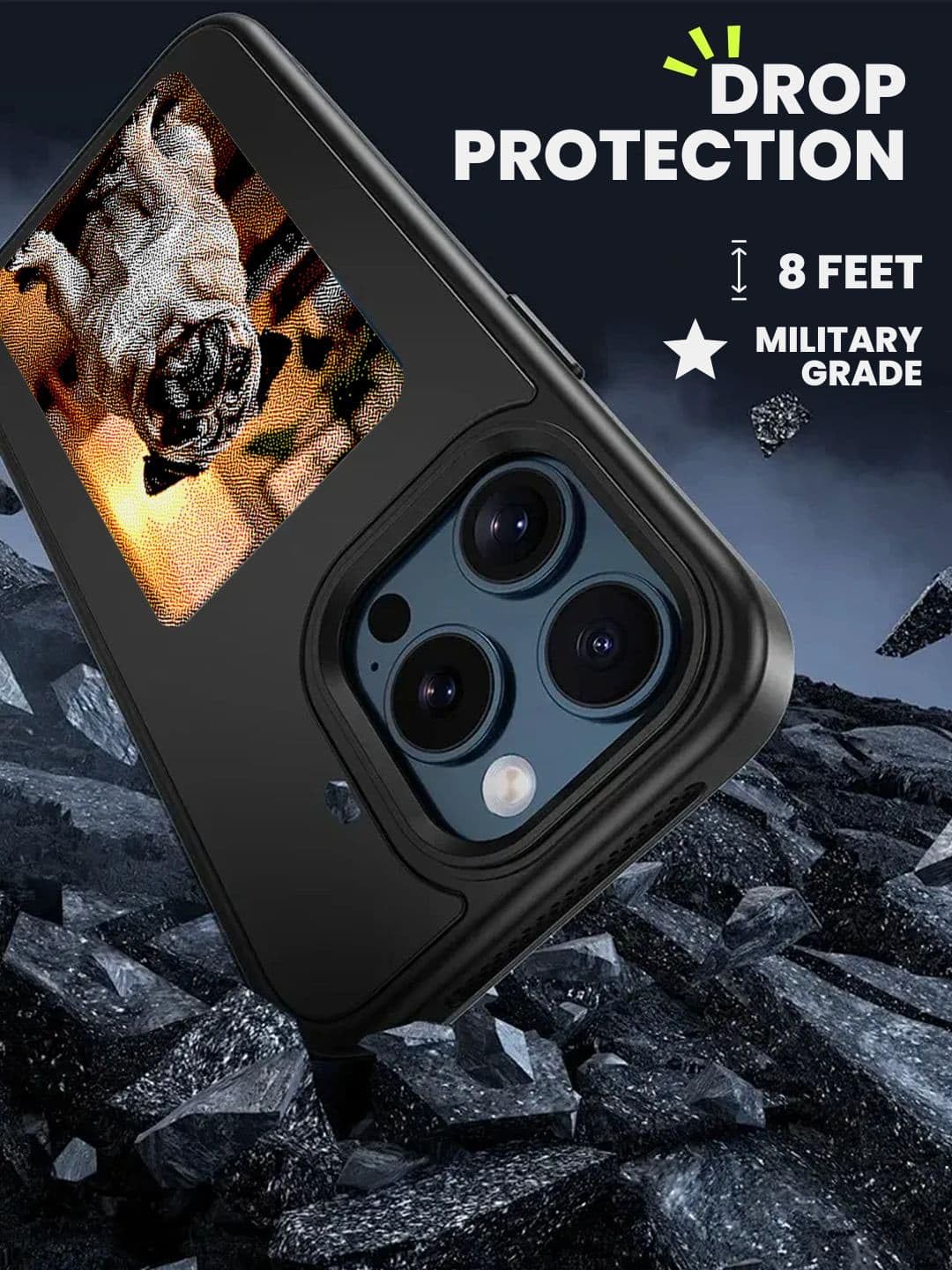 Macmerise - iPhone 15 Pro - Dopamine Case with Smart E - Ink Display Baby Pink NFC Case, Customize Image Screen Display Photo in Mobile Phone, Durable Protection, Sleek Design