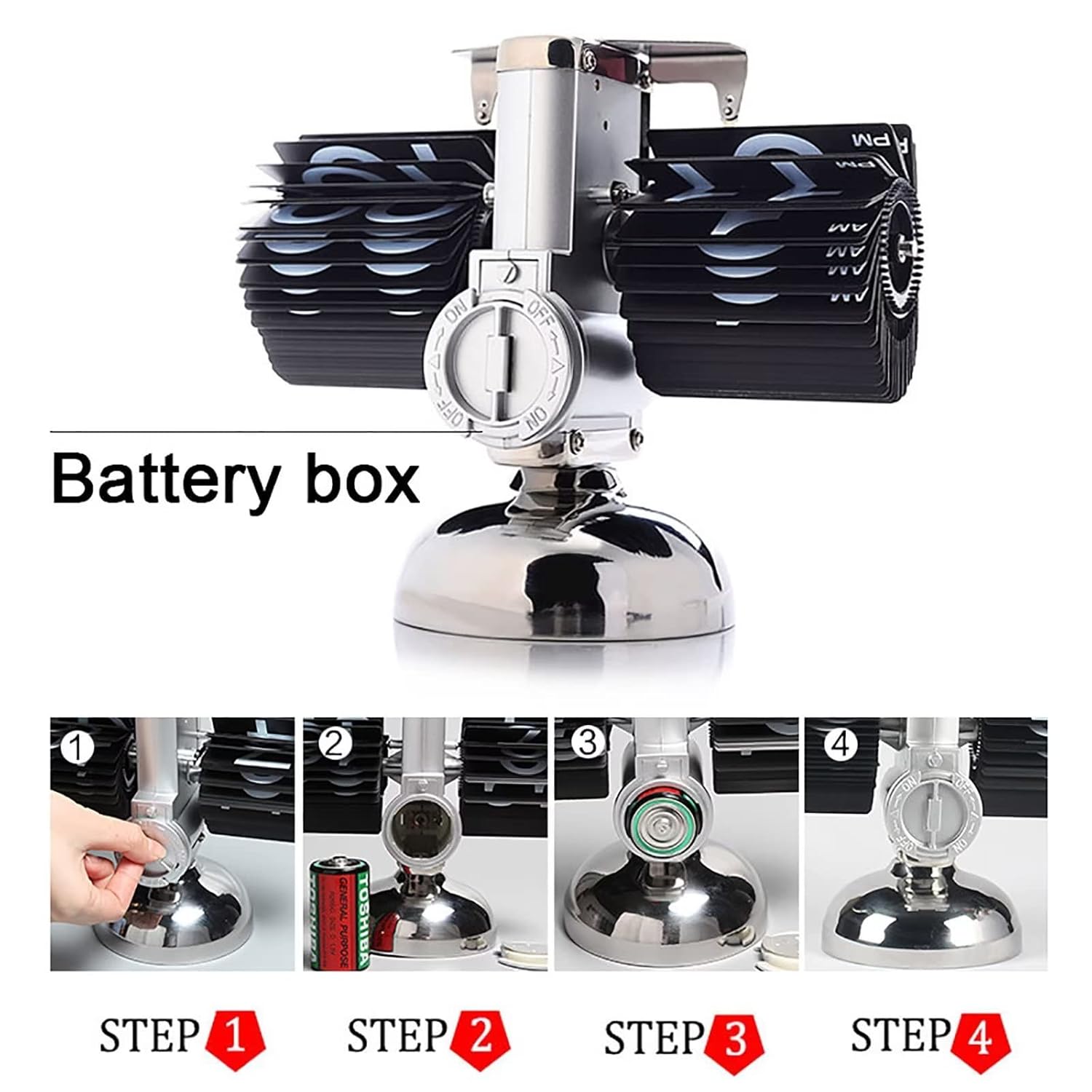 KENJIEY Stainless Steel Retro Flip Clock, Mechanical Digital Desk Clock, Internal Gear Operated, Battery Powered for Home Office Decor, White, 23.1 Cm