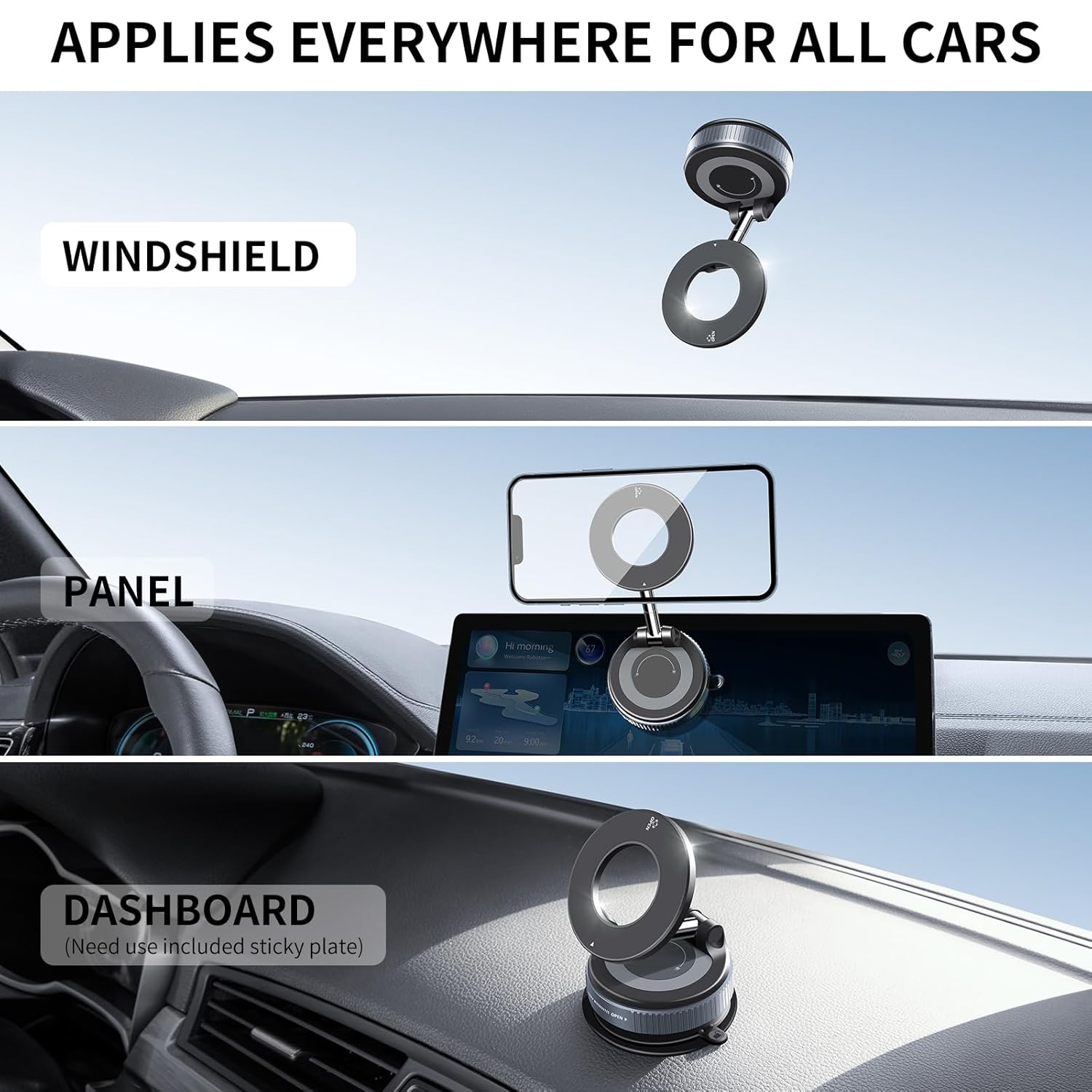 Vacuum Magnetic Phone Holder Stand for Magsafe, 360° Adjustable Suction Cup Car Phone Mount, Foldable & Portable Car Phone Holder for All Car & All Smartphones & Gym/Kitchen/Mirror Smooth Surface