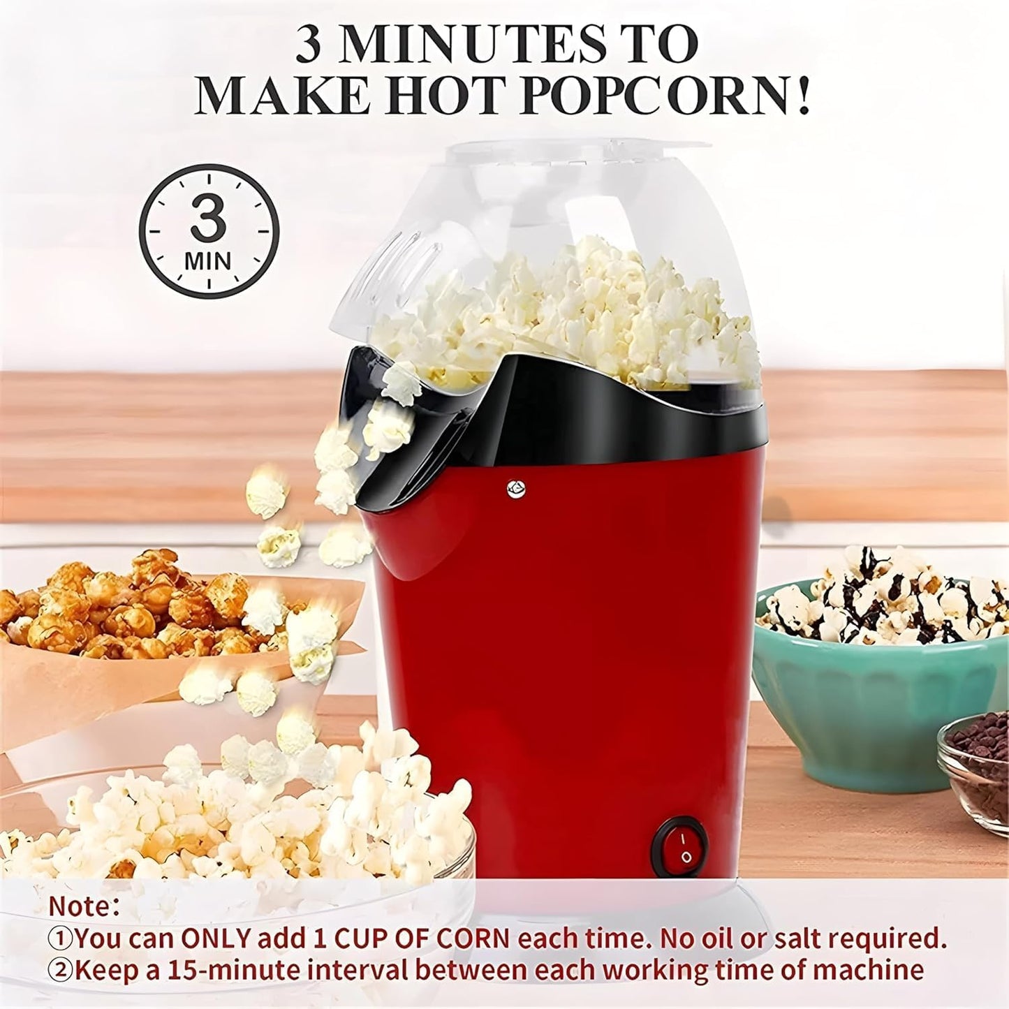 Vrati Creation Electric Popcorn Maker Hot Air Popper Machine 1200W | Oil-Free, Healthy Snack Maker for Kids & Adults | Fast Popper for Home, Movie Nights, Parties | Easy One-Touch Operation (Model 1)
