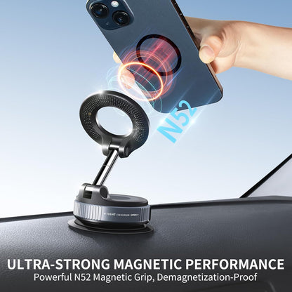 Vacuum Magnetic Phone Holder Stand for Magsafe, 360° Adjustable Suction Cup Car Phone Mount, Foldable & Portable Car Phone Holder for All Car & All Smartphones & Gym/Kitchen/Mirror Smooth Surface