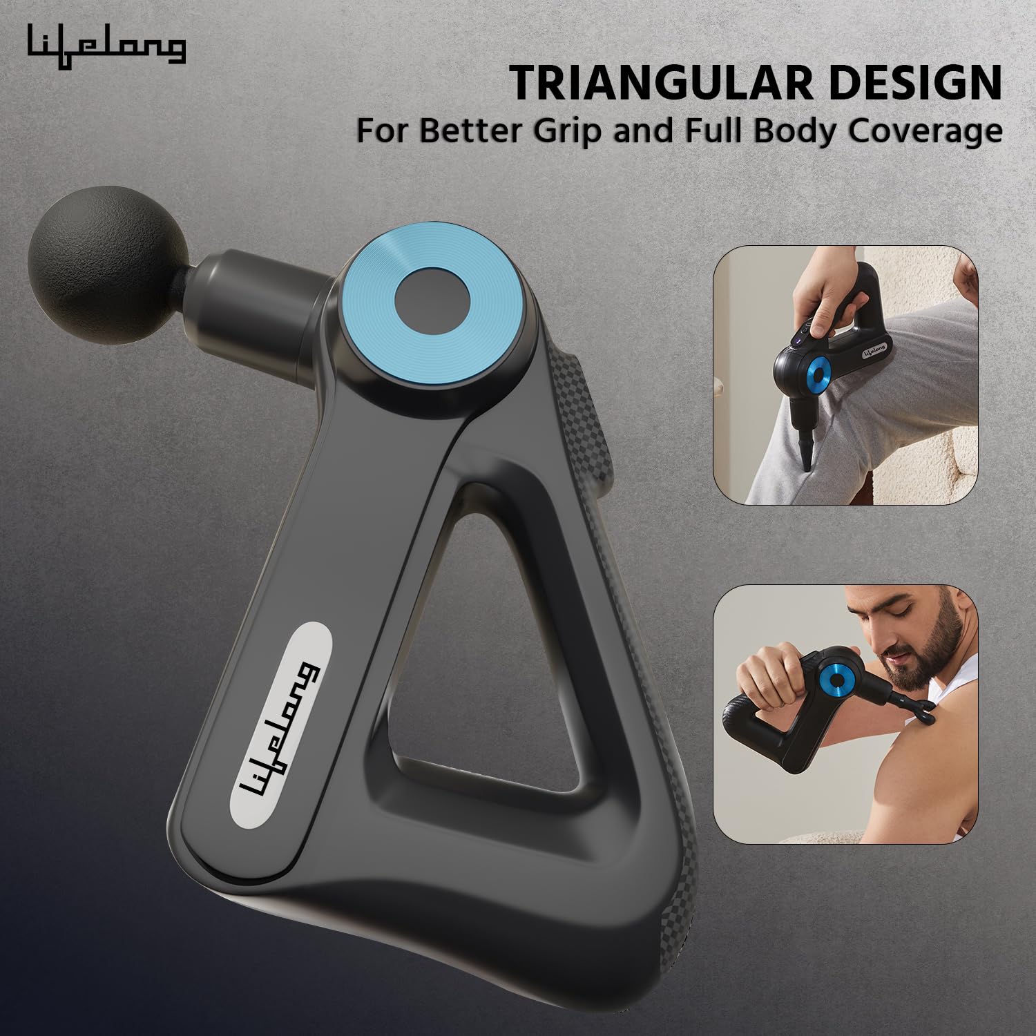 Lifelong Gun Massager for Pain Relief with 9 Massage Heads Massage Gun Machine for Full Body - Gun Massager Rechargeable with 9 Speed Levels & Easy-Grip Handle for Muscle Massage of Back, Neck, Shoulder, Hand, Foot & Leg