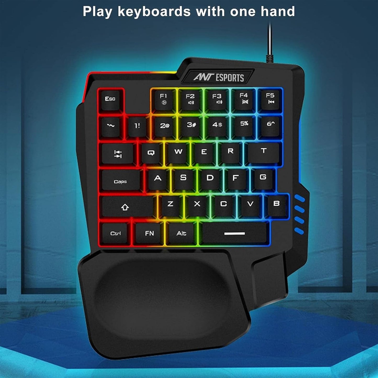 Ant Esports MK1001 One Handed Gaming Keyboard RGB Backlit 35 Keys Portable Mini Gaming Keypad Ergonomic Game Controller for PC Gamer