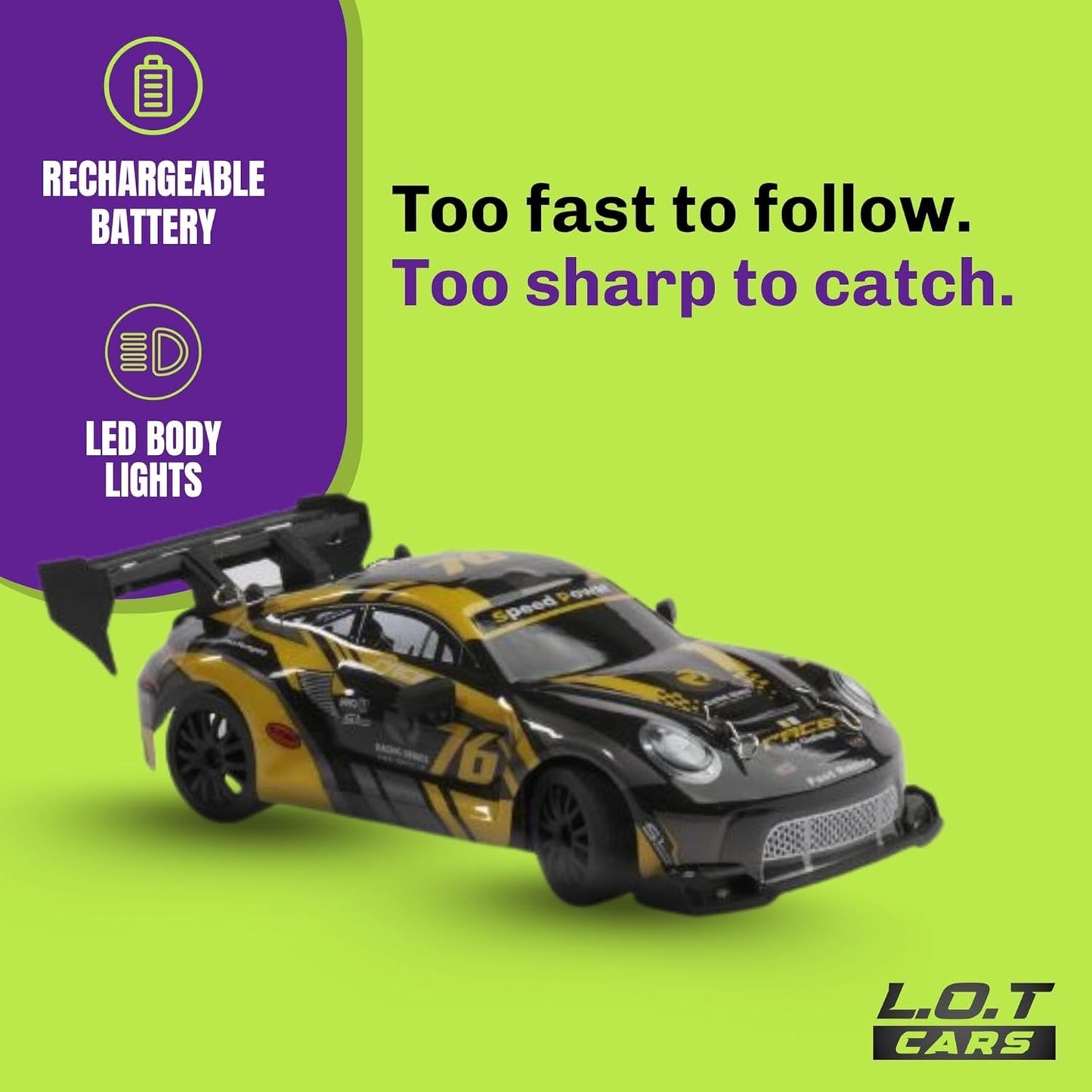 L.O.T Toys Ghost Remote Control Car | 20Kmph, 2.4Ghz | Rc Drift Car, Rc Car, Drift Car Remote Control, Flexible PVC Shell, Long Range Remote with Multi LED Lights (Burnout Yellow)