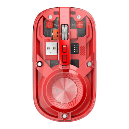 Red computer mouse with USB connector on a white background