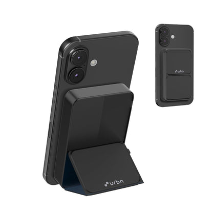 URBN 10000 mAh Stand Magsafe Power Bank with Stand | 15W Fast Wireless Charging |Strong Magnetic Hold | Type C Input/Output | Pass Through Charging | MagTag Ring Included | (Black) -USB Type C
