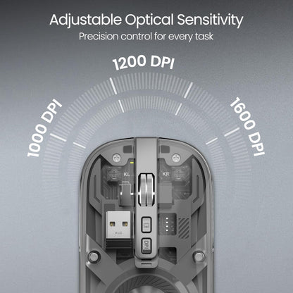 Computer mouse with adjustable DPI settings on a gray background