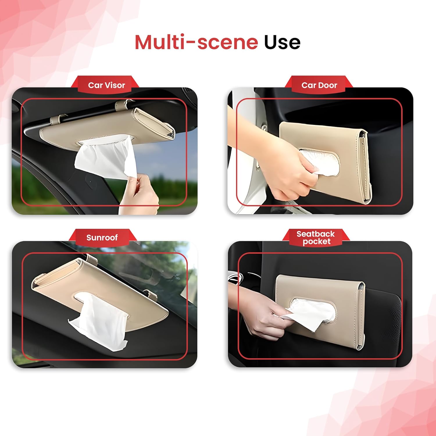 Car tissue holder with multi-scene use on a white background