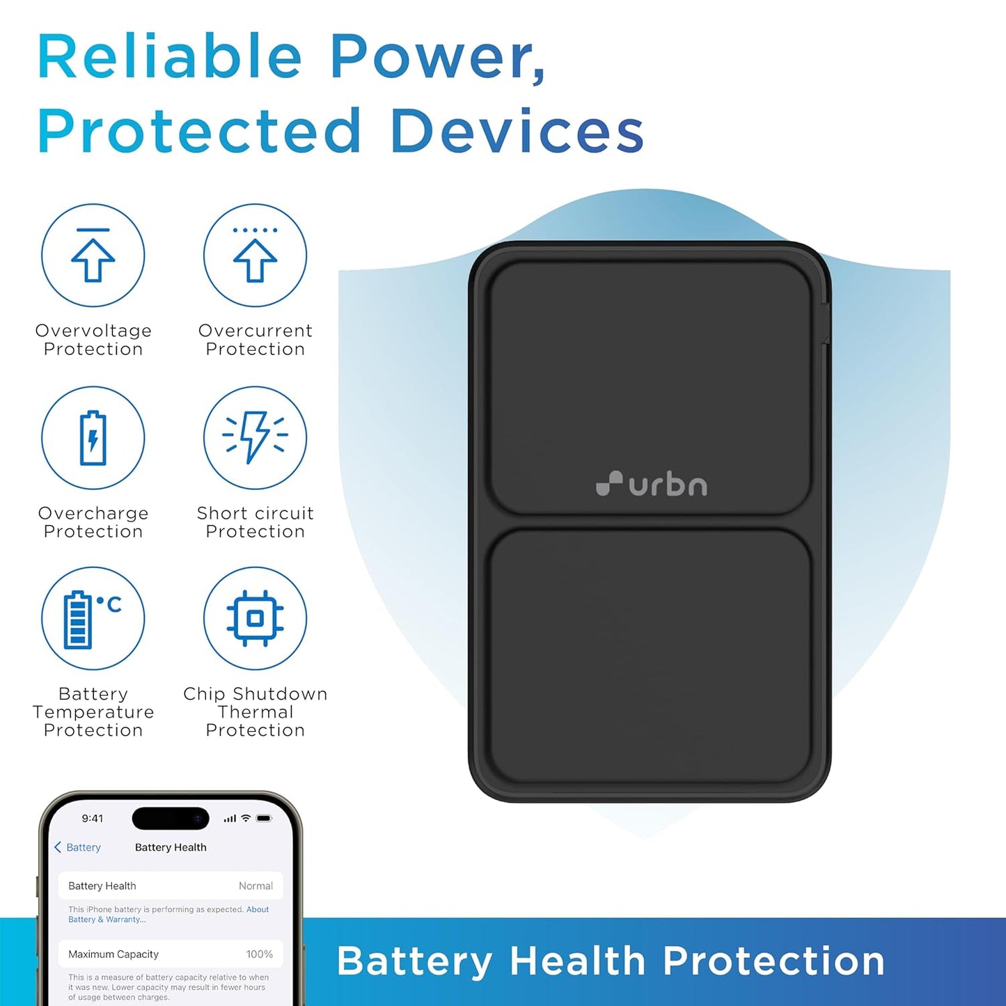 URBN 10000 mAh Stand Magsafe Power Bank with Stand | 15W Fast Wireless Charging |Strong Magnetic Hold | Type C Input/Output | Pass Through Charging | MagTag Ring Included | (Black) -USB Type C