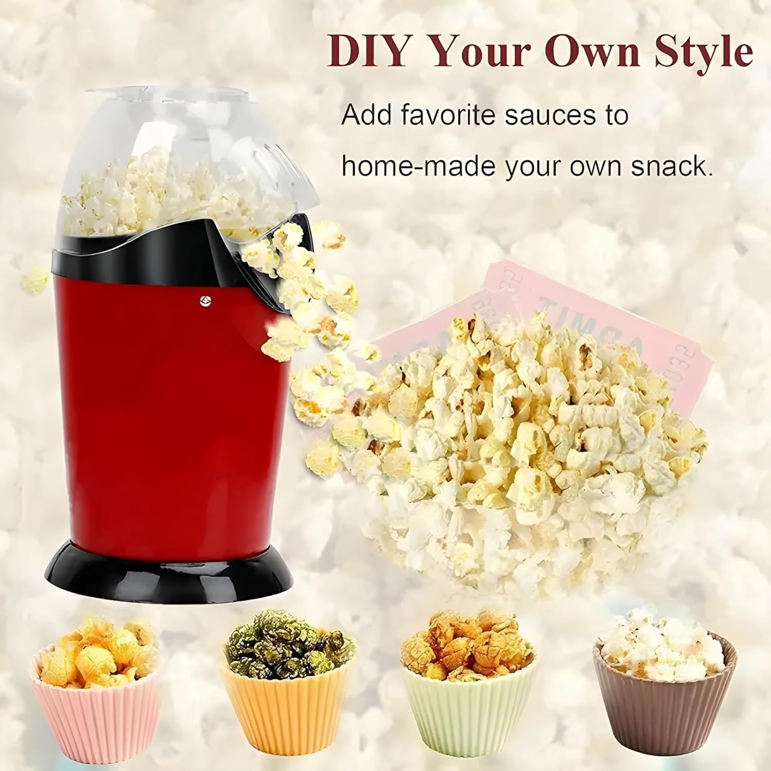 Vrati Creation Electric Popcorn Maker Hot Air Popper Machine 1200W | Oil-Free, Healthy Snack Maker for Kids & Adults | Fast Popper for Home, Movie Nights, Parties | Easy One-Touch Operation (Model 1)