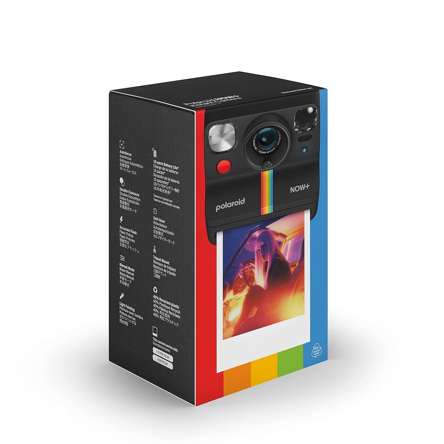 Polaroid camera packaging with colorful design on a white background
