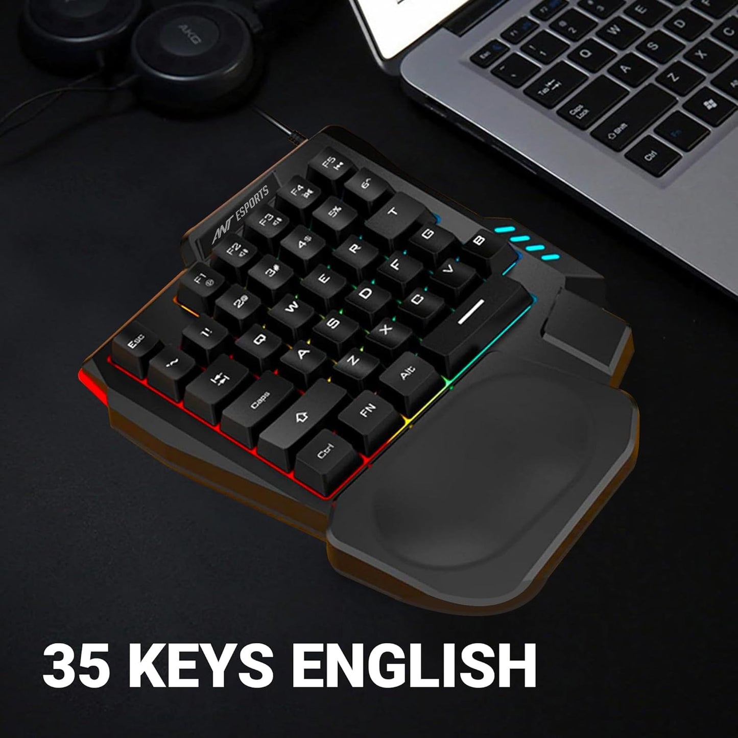 Ant Esports MK1001 One Handed Gaming Keyboard RGB Backlit 35 Keys Portable Mini Gaming Keypad Ergonomic Game Controller for PC Gamer