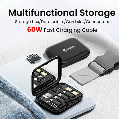 Fast charging and data transfer cable kit with SIM tool and mirror