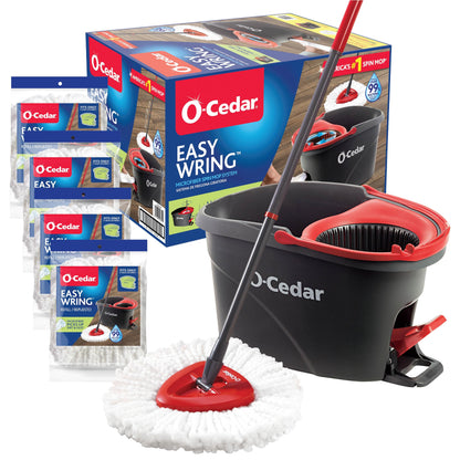 O-Cedar Easy Wring mop and bucket system with packaging on a white background
