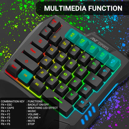 Ant Esports MK1001 One Handed Gaming Keyboard RGB Backlit 35 Keys Portable Mini Gaming Keypad Ergonomic Game Controller for PC Gamer