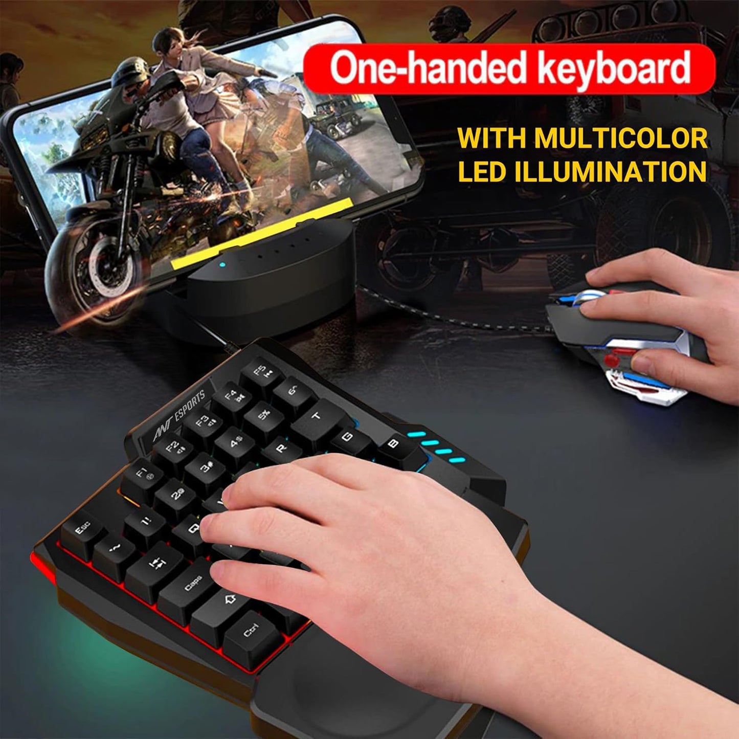 Ant Esports MK1001 One Handed Gaming Keyboard RGB Backlit 35 Keys Portable Mini Gaming Keypad Ergonomic Game Controller for PC Gamer