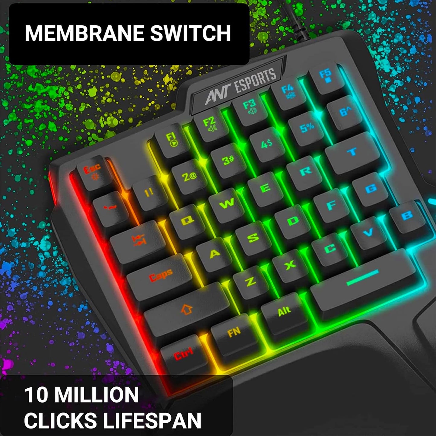 Ant Esports MK1001 One Handed Gaming Keyboard RGB Backlit 35 Keys Portable Mini Gaming Keypad Ergonomic Game Controller for PC Gamer