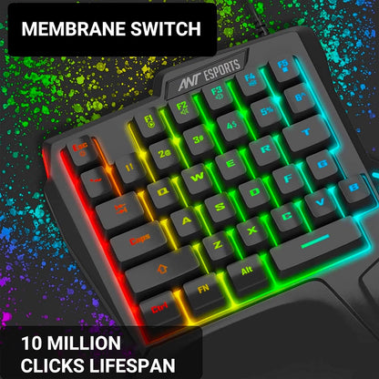 Ant Esports MK1001 One Handed Gaming Keyboard RGB Backlit 35 Keys Portable Mini Gaming Keypad Ergonomic Game Controller for PC Gamer